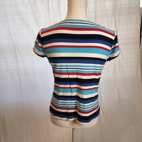 CHAPS Women's Stripped Lace Up Tee - Picture 7 of 11